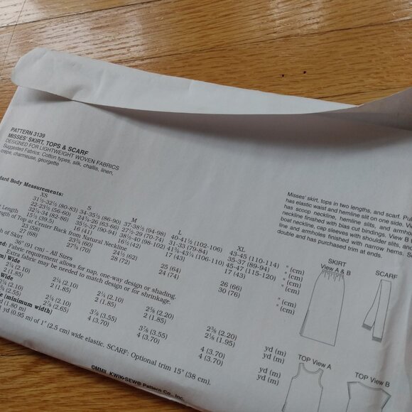 Vintage Tops & Skirts Sewing Pattern XS-XL UNCUT Kwik Sew 3139 Easy - Picture 5 of 10